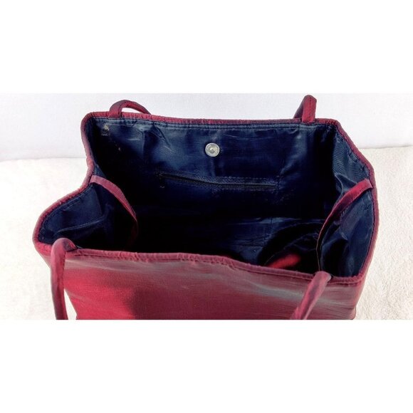 Asian Inspired Handbag Satin Look Burgundy Gold Tone Thread Embordered Flowers - Picture 9 of 9